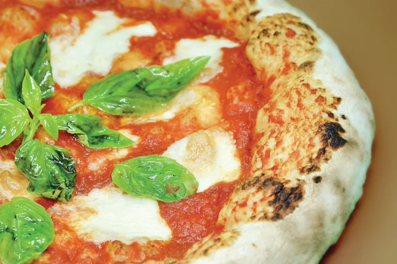 Illustrative Neapolitan pizza with basil